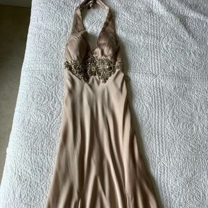Jovani Champagne Silk Gown Dress